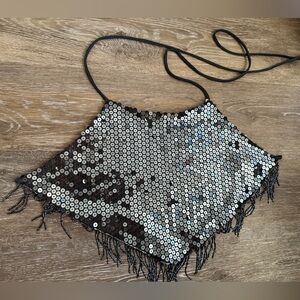 Vintage Guess Silver Sequin Fringe Top KOREA